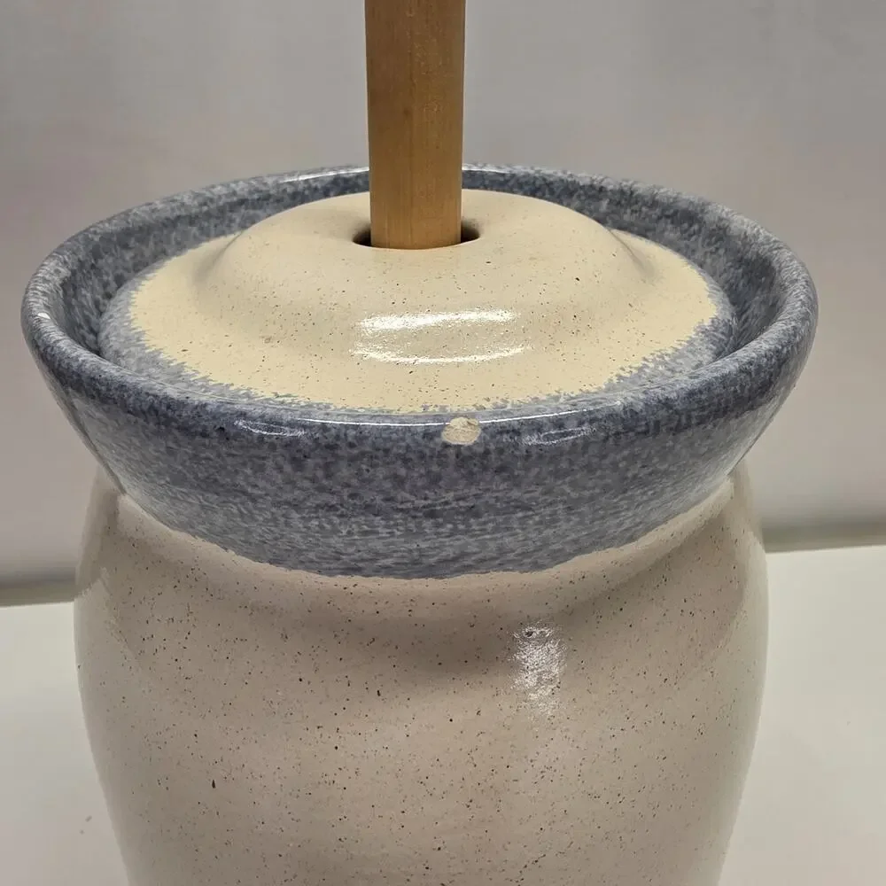 Vintage Stoneware Butter Churn 5 Gallon Crock With Lid And Masher Fruit Decor